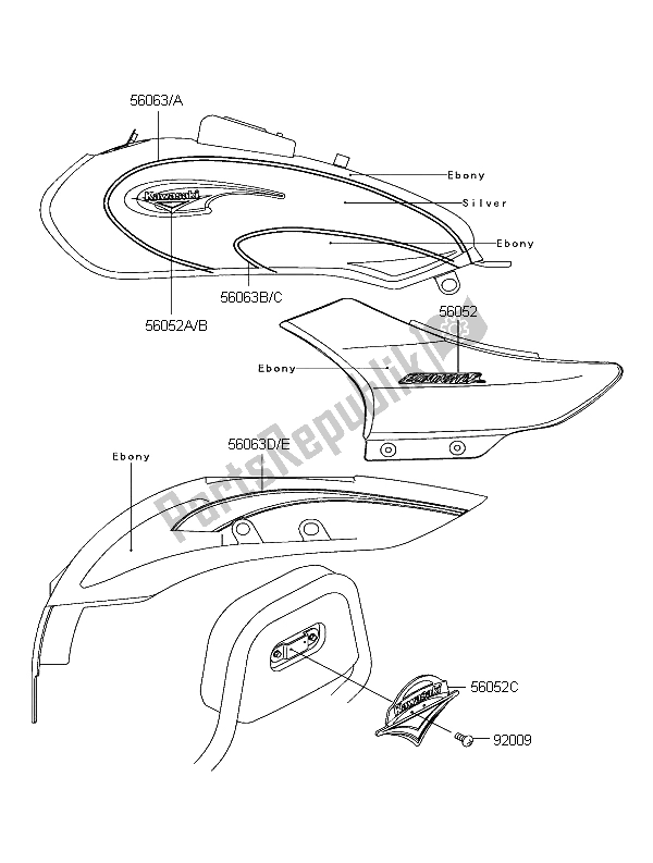 Alle onderdelen voor de Stickers (ebben-zilver) van de Kawasaki Eliminator 125 2003
