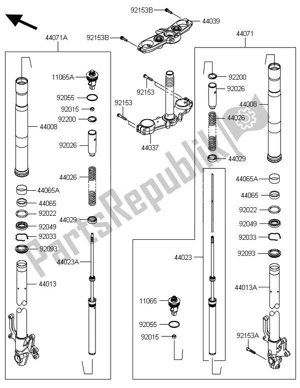 All parts for the Front Fork of the Kawasaki Z 800 2014