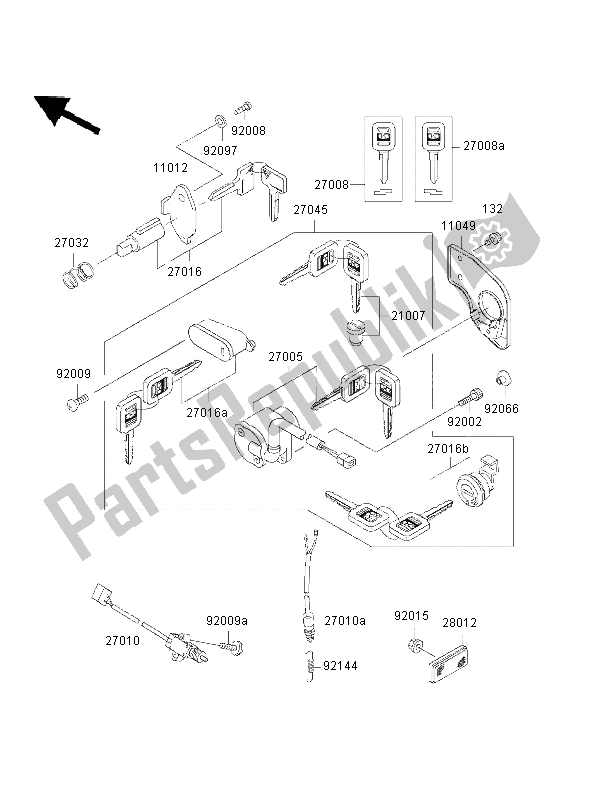 All parts for the Ignition Switch of the Kawasaki EN 500 2002