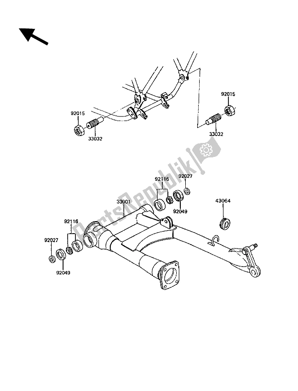 All parts for the Swingarm of the Kawasaki GT 750 1992