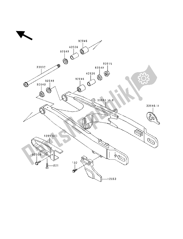 All parts for the Swingarm of the Kawasaki KDX 125 1991