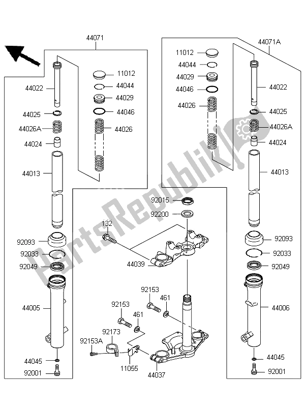 All parts for the Front Fork of the Kawasaki KLX 110 2011