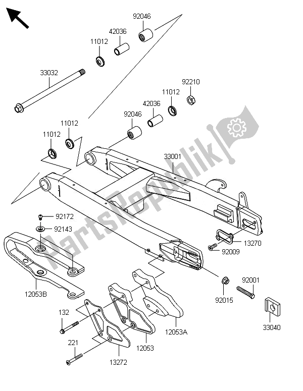 All parts for the Swingarm of the Kawasaki KX 85 LW 2014