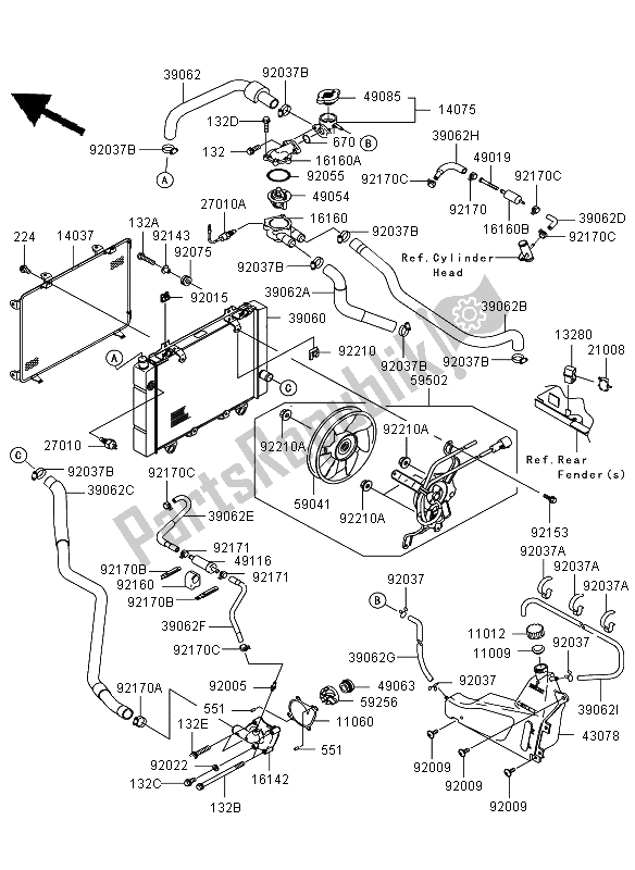 All parts for the Radiator of the Kawasaki KVF 650 4X4 2009