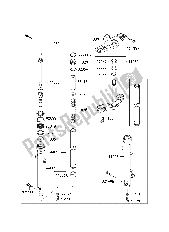 All parts for the Front Fork of the Kawasaki GPZ 500S UK 1995