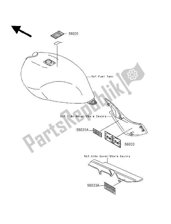 Tutte le parti per il Etichette del Kawasaki ER 500 1998