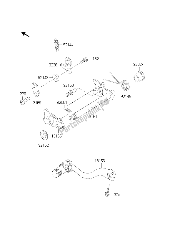 All parts for the Gear Change Mechanism of the Kawasaki KX 500 2002