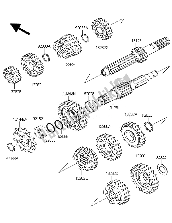Alle onderdelen voor de Overdragen van de Kawasaki KX 125 2007