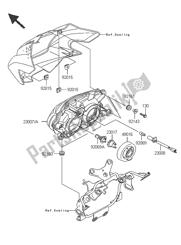 Tutte le parti per il Faro del Kawasaki Z 1000 2005