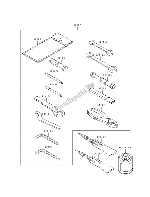 Alle onderdelen voor de Eigenaars Tools van de Kawasaki EL 250D 1994