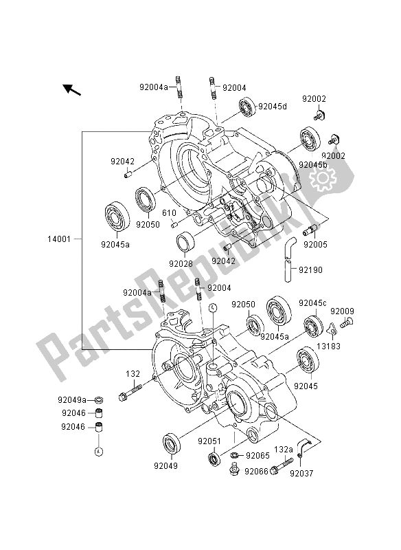 All parts for the Crankcase of the Kawasaki KX 500 1997