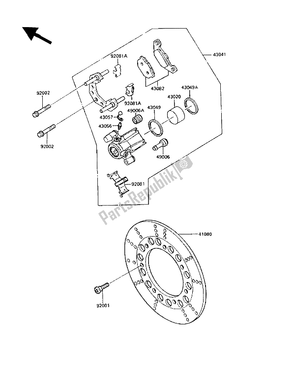 All parts for the Front Brake of the Kawasaki LTD 450 1989