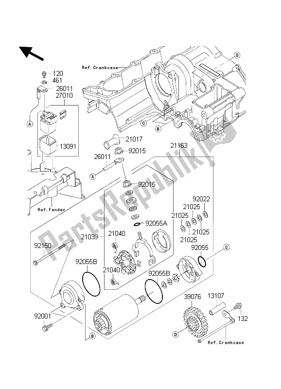 Todas as partes de Motor De Arranque do Kawasaki ZRX 1200 2004