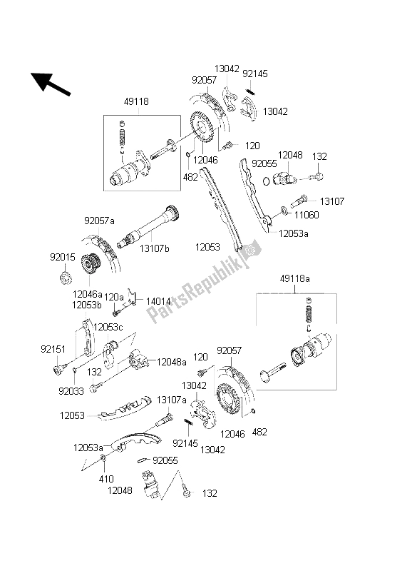 Tutte le parti per il Albero A Camme E Tenditore del Kawasaki KVF 650 2002