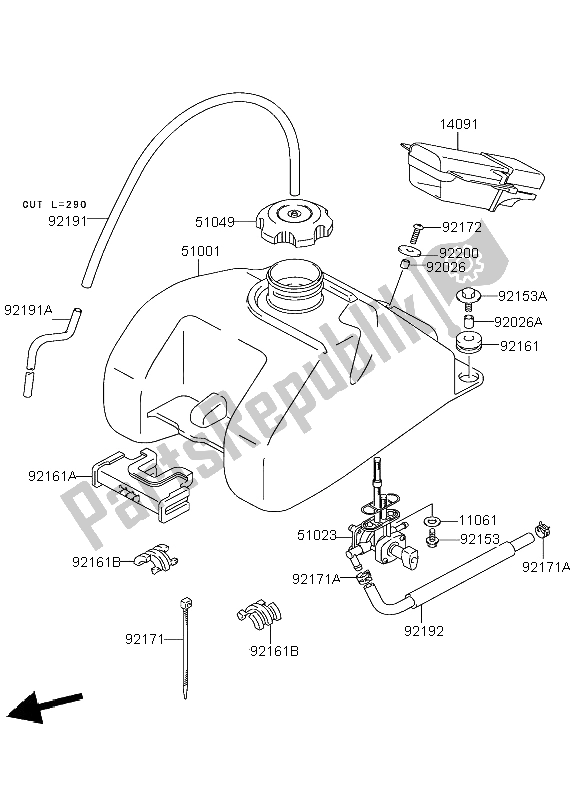 All parts for the Fuel Tank of the Kawasaki KFX 400 2004