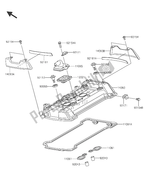 All parts for the Cylinder Head Cover of the Kawasaki Vulcan S 650 2016