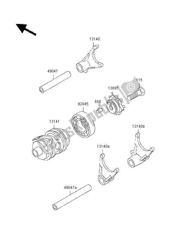 All parts for the Gear Change Drum & Shift Fork of the Kawasaki KX 80 SW LW 1996