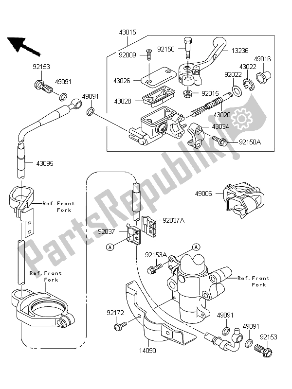 Todas as partes de Cilindro Mestre Dianteiro do Kawasaki KX 85 SW LW 2011