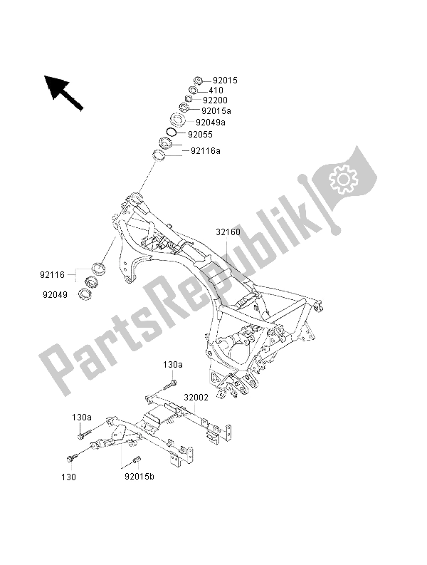 All parts for the Frame of the Kawasaki 1000 GTR 2000