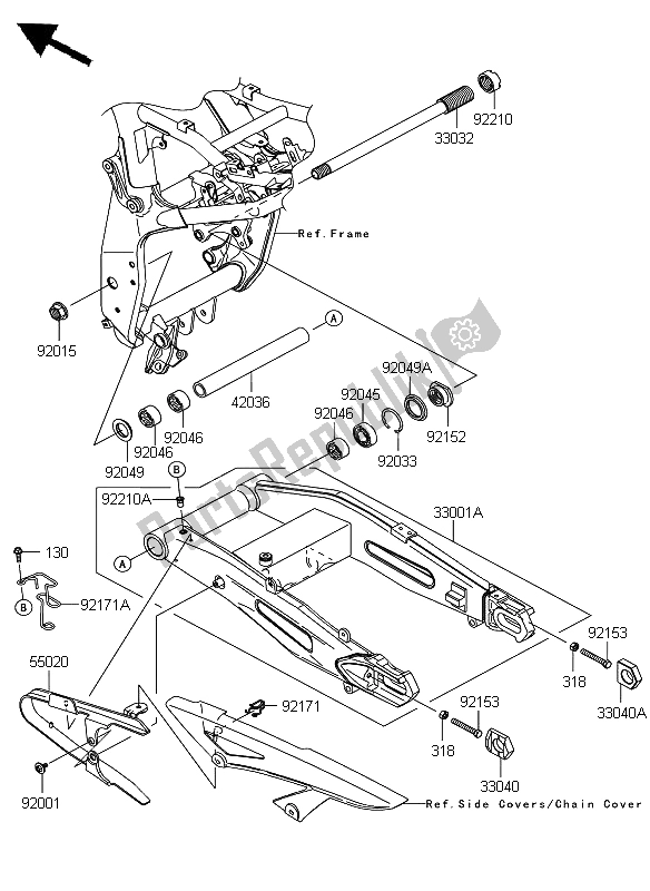 All parts for the Swingarm of the Kawasaki Z 1000 2009