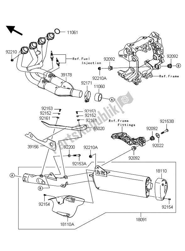 Alle onderdelen voor de Geluiddemper van de Kawasaki 1400 GTR ABS 2010