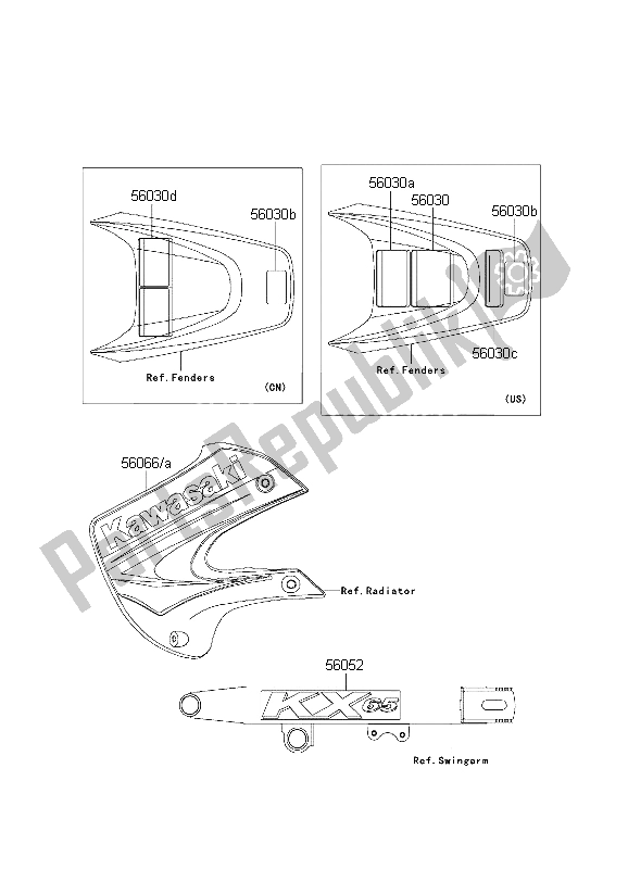 Tutte le parti per il Etichette del Kawasaki KX 65 2003