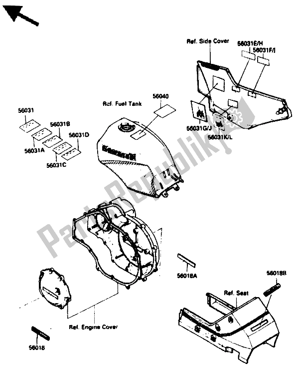 All parts for the Label of the Kawasaki GPZ 750R 1985