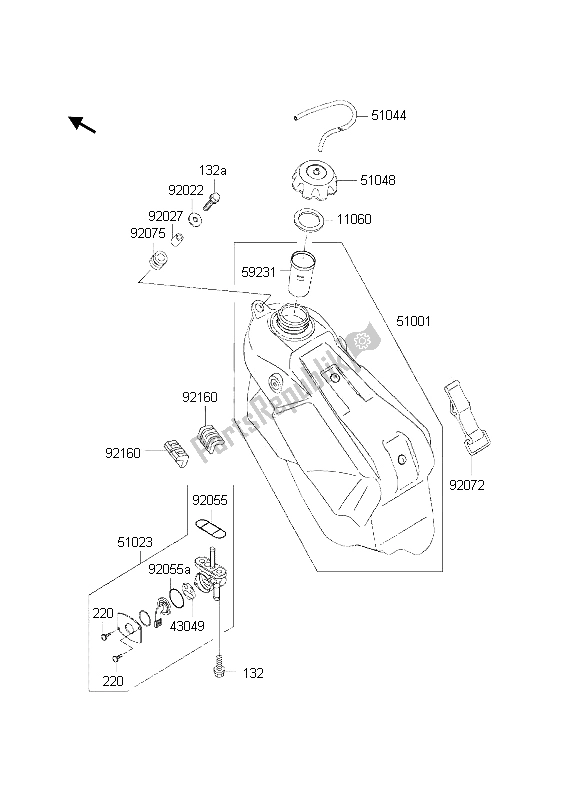 Todas as partes de Tanque De Combustível do Kawasaki KX 250 2002