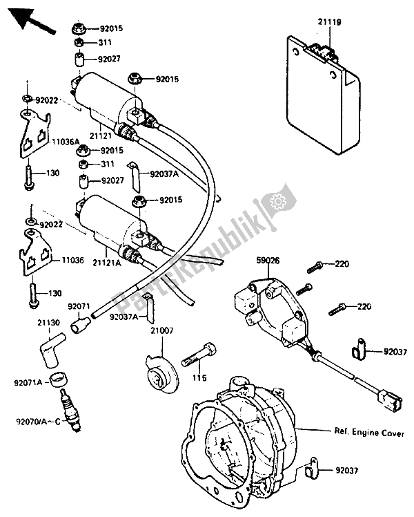 All parts for the Ignition Coil of the Kawasaki ZX 400 1987