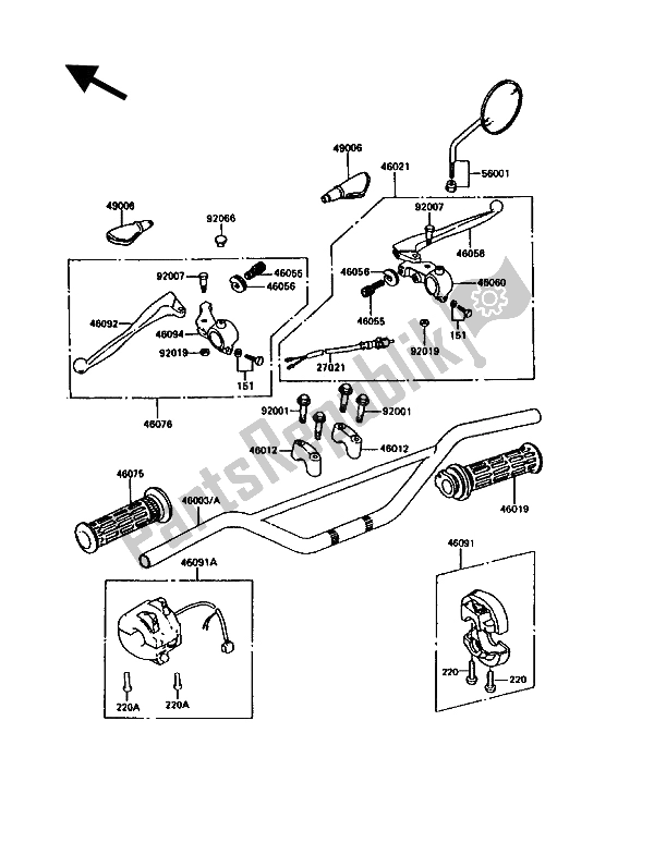 Tutte le parti per il Manubrio del Kawasaki KE 100 1994