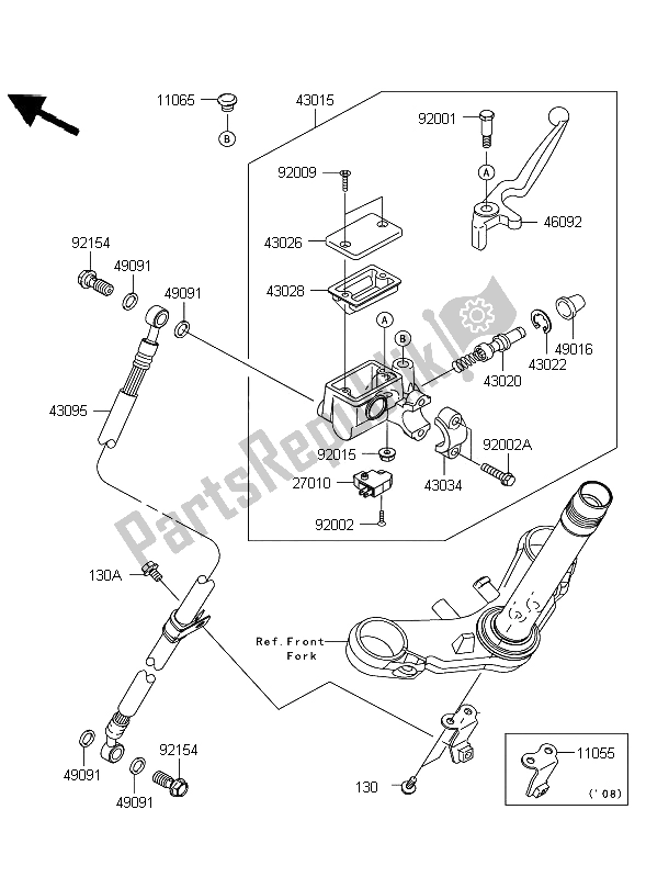 All parts for the Front Master Cylinder of the Kawasaki Ninja 250R 2008