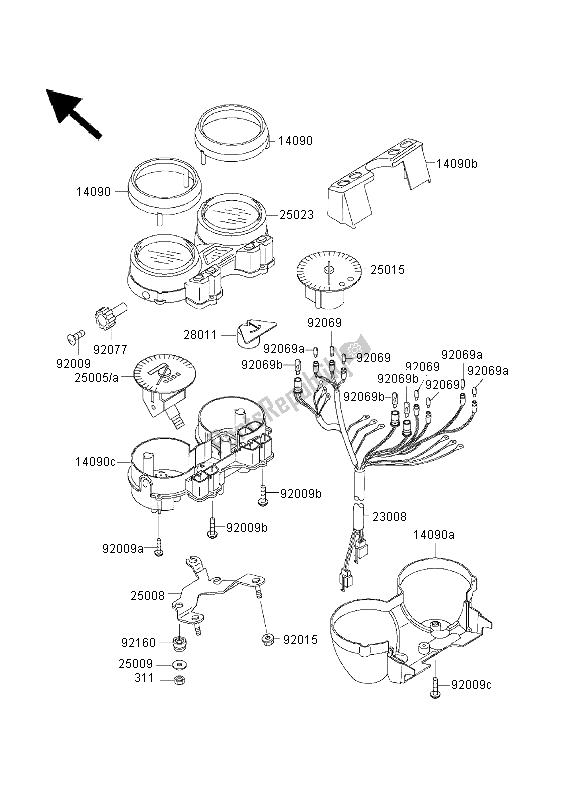 All parts for the Meter of the Kawasaki ER 500 2003