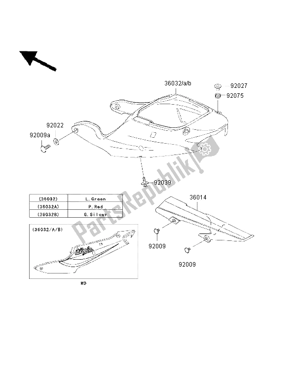 Tutte le parti per il Coperture Laterali E Copertura A Catena del Kawasaki Ninja ZX 6R 600 2002