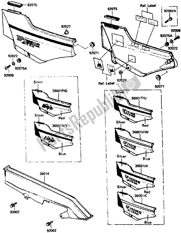 Todas las partes para Cubierta Lateral Y Caja De Cadena de Kawasaki GPZ 900R 1985