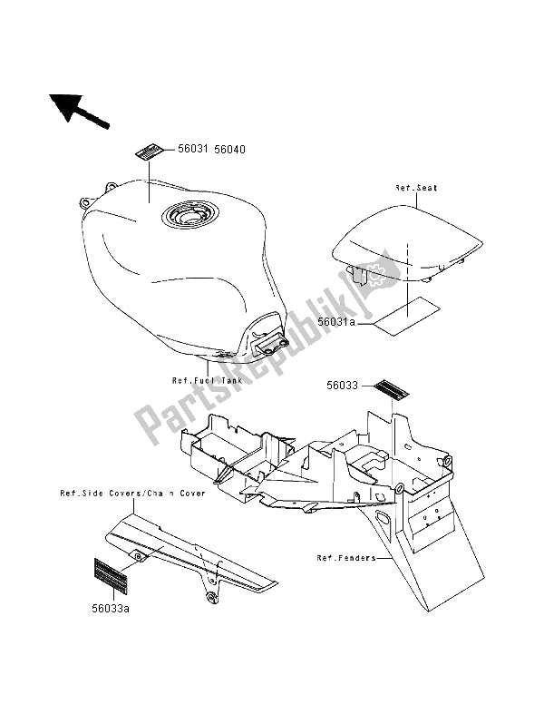 All parts for the Labels of the Kawasaki Ninja ZX 9R 900 1999