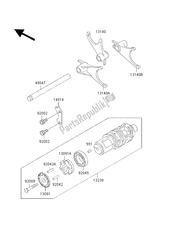 All parts for the Gear Change Drum & Shift Fork of the Kawasaki ZRX 1100 1998