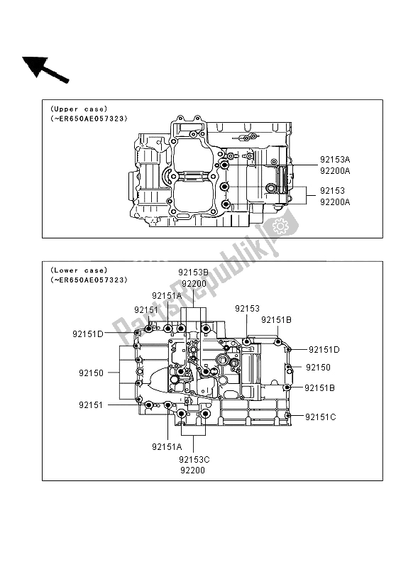 All parts for the Crankcase Bolt Pattern of the Kawasaki ER 6F 650 2006