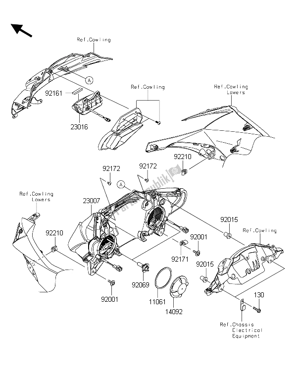 All parts for the Headlight(s) of the Kawasaki Ninja ZX 10R 1000 2015