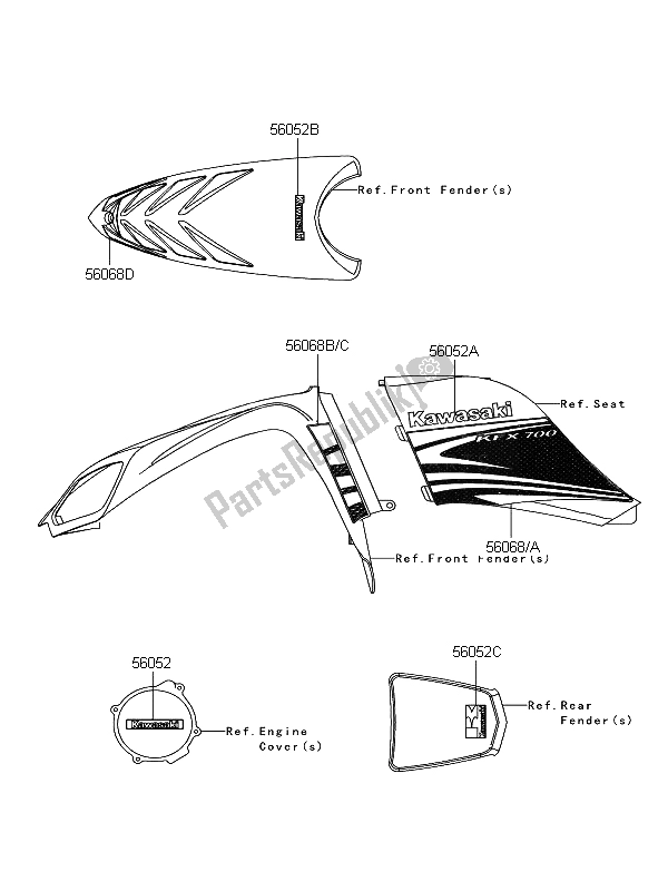 Todas as partes de Decalques do Kawasaki KFX 700 2009