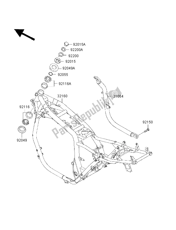 All parts for the Frame of the Kawasaki ZRX 1100 1998