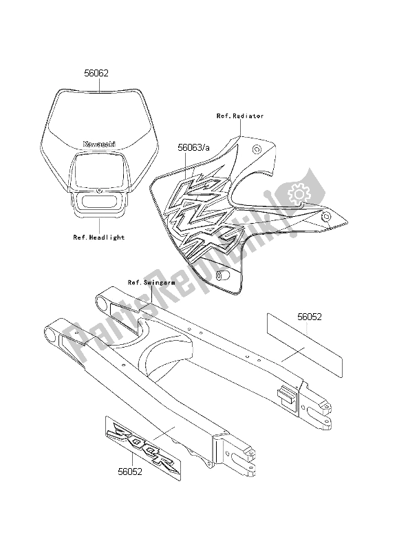 Tutte le parti per il Decalcomanie del Kawasaki KLX 300R 2001