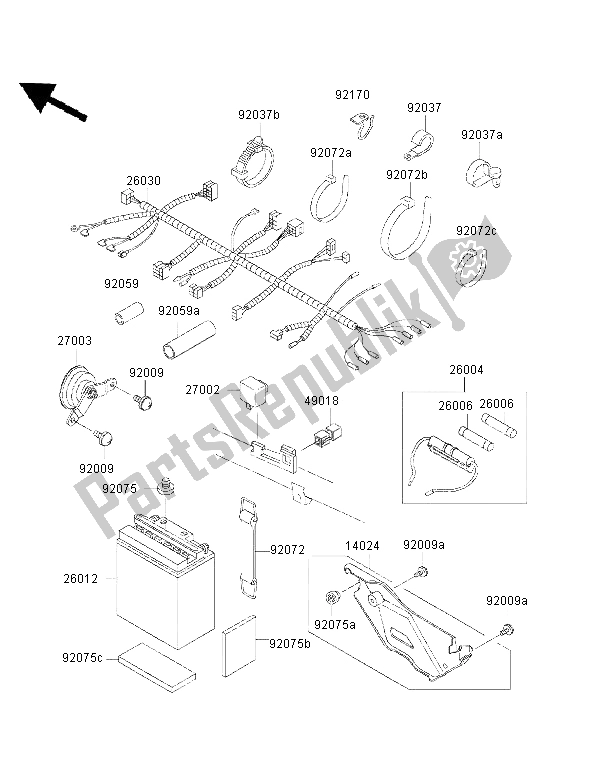 Tutte le parti per il Equipaggiamento Elettrico Del Telaio del Kawasaki KMX 125 1999