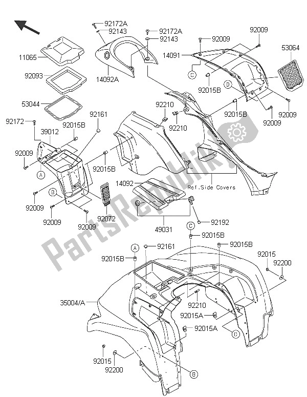 All parts for the Front Fender(s) of the Kawasaki Brute Force 750 4X4I EPS 2016