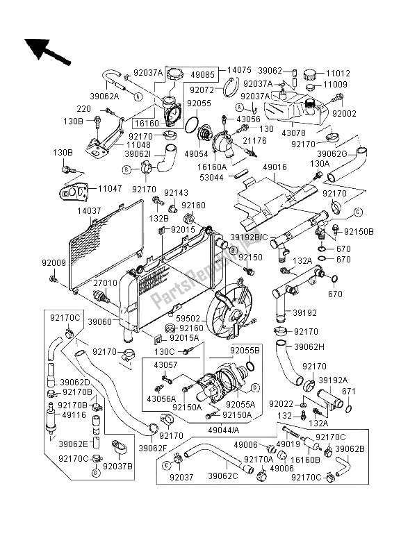 Toutes les pièces pour le Radiateur du Kawasaki ZZR 600 1996