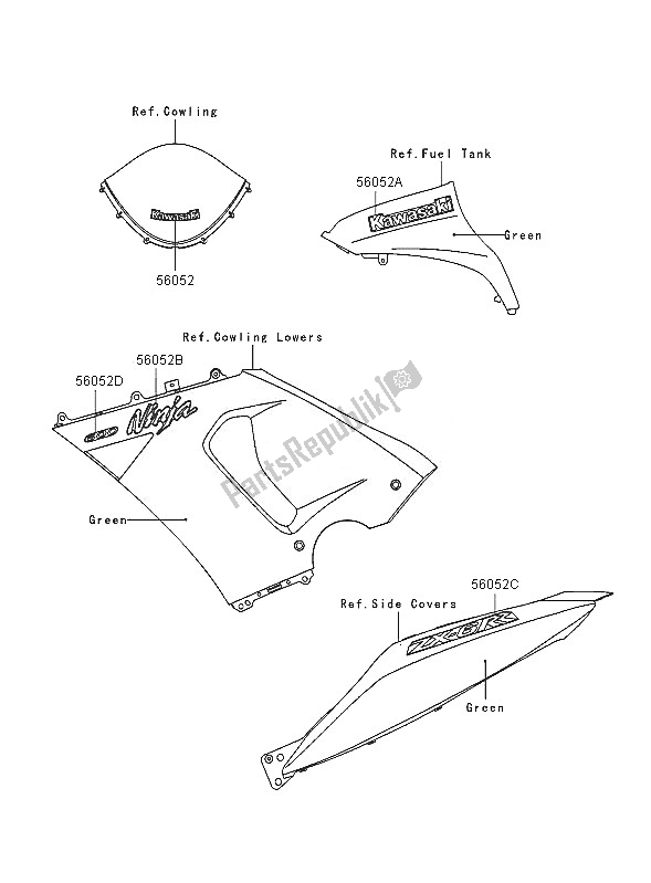 Tutte le parti per il Decalcomanie del Kawasaki Ninja ZX 6 RR 600 2005