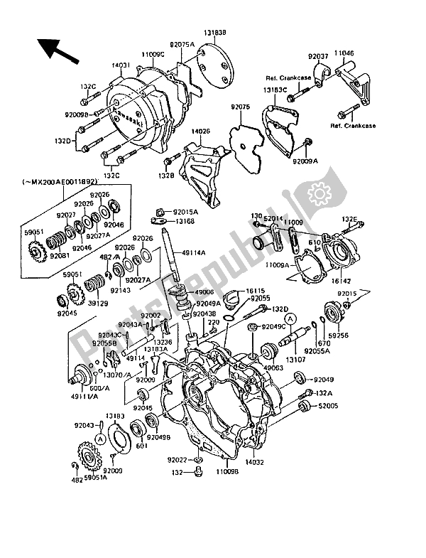 Tutte le parti per il Coperchio (i) Del Motore del Kawasaki KMX 200 1989