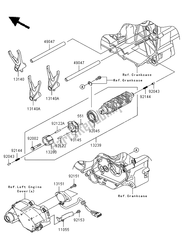 All parts for the Gear Change Drum & Shift Fork of the Kawasaki VN 1700 Voyager ABS 2012