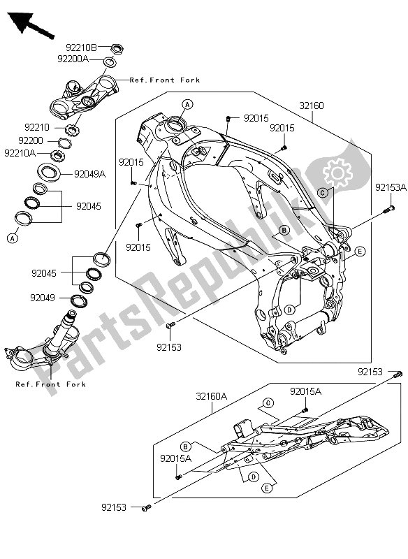 All parts for the Frame of the Kawasaki Ninja ZX 6R 600 2008