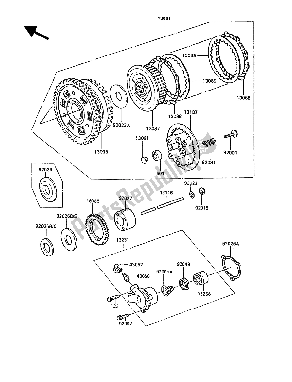 Alle onderdelen voor de Koppeling van de Kawasaki GPZ 900R 1988