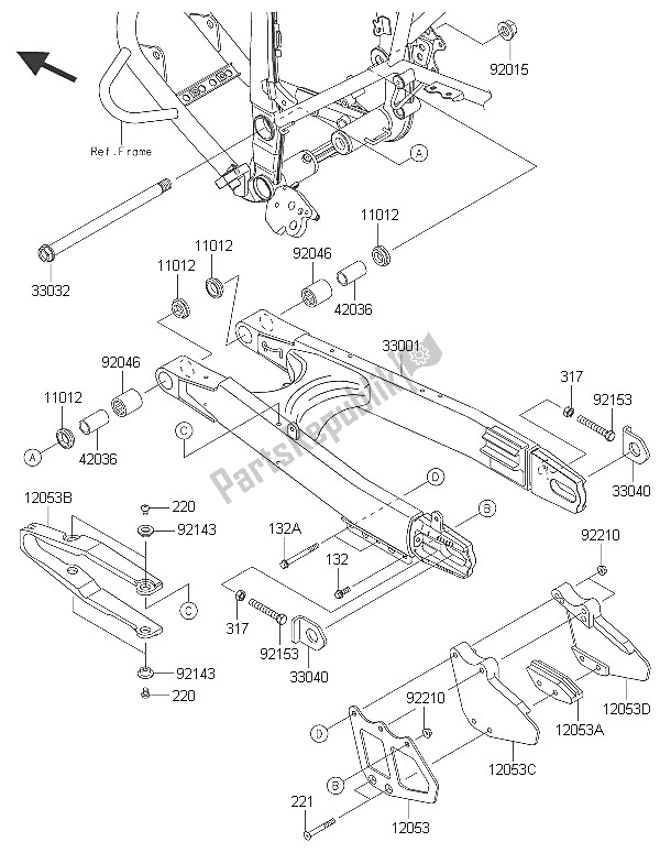 All parts for the Swingarm of the Kawasaki KLX 250 2016